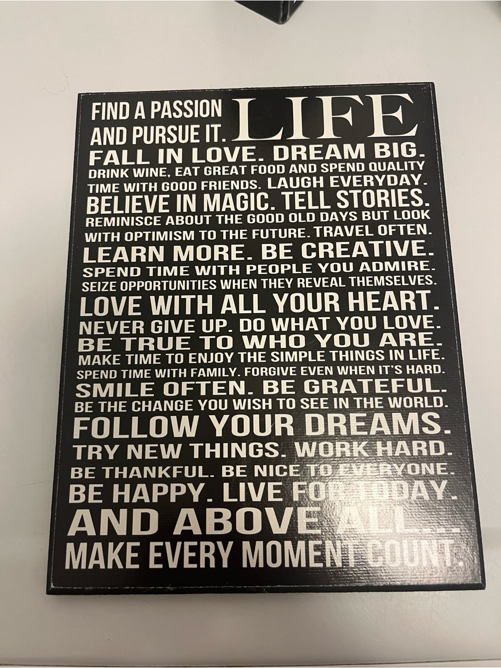 Inspirational 'Life' Wall Art Sign - Black & White